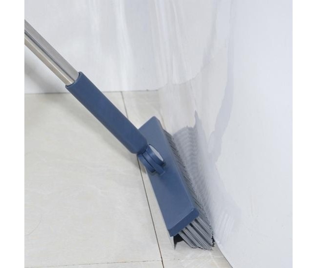 Perie de Curatare pentru Podele si Rosturi, Flippy, Lungime Maner 105 cm, Capat Pivotant 180 Grade, Peri din PP, Otel si Plastic, Cleste pentru Scame si Par Inclus, Albastru
