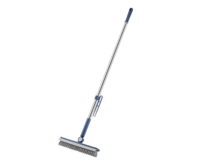 Perie de Curatare pentru Podele si Rosturi, Flippy, Lungime Maner 105 cm, Capat Pivotant 180 Grade, Peri din PP, Otel si Plastic, Cleste pentru Scame si Par Inclus, Albastru