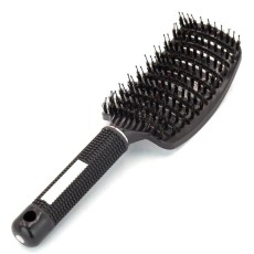 Perie de Par Curbata Ventilata, Flippy, Peri de Mistret + Nylon, Maner Antiderapant, Efect Masaj, Wet & Dry, 24.5 x 6.5 cm, Negru