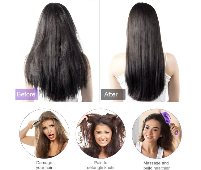 Perie de Par Curbata Ventilata, Flippy, Peri de Mistret + Nylon, Maner Antiderapant, Efect Masaj, Wet & Dry, 24.5 x 6.5 cm, Violet