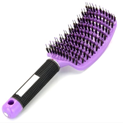 Perie de Par Curbata Ventilata, Flippy, Peri de Mistret + Nylon, Maner Antiderapant, Efect Masaj, Wet & Dry, 24.5 x 6.5 cm, Violet