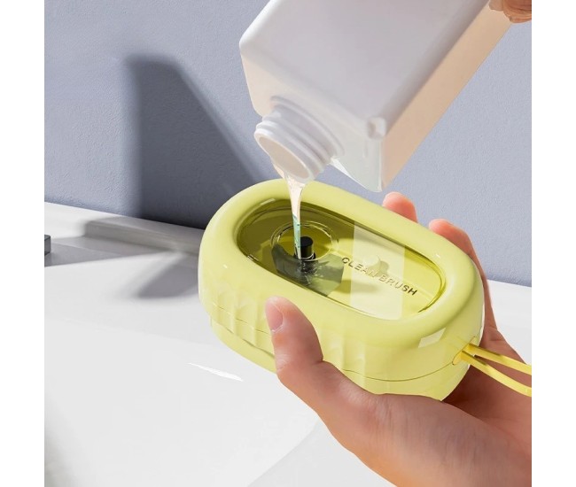 Perie de Spalat Haine, Flippy, cu Dispenser pentru Detergent, 4 Perii de Curatare, din ABS + PS, Galben Perie de Spalat Haine, Flippy, cu Dispenser pentru Detergent, 4 Perii de Curatare, din ABS + PS, Galben