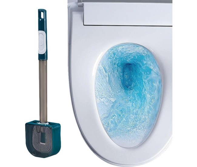 Perie de Toaleta, Flippy, cu Recipient pentru Detergent, din Plastic+TPR, Montare fara Perforare, 40 x 9 cm, Verde Perie de Toaleta, Flippy, cu Recipient pentru Detergent, din Plastic+TPR, Montare fara Perforare, 40 x 9 cm, Verde