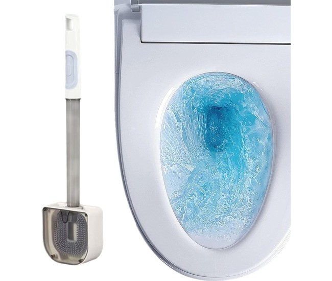 Perie de Toaleta, Flippy, cu Recipient pentru Detergent, din Plastic+TPR, Montare fara Perforare, 40 x 9 cm, Alb Perie de Toaleta, Flippy, cu Recipient pentru Detergent, din Plastic+TPR, Montare fara Perforare, 40 x 9 cm, Alb