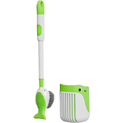 Perie de Toaleta, Flippy, cu Suport de Perete, Recipient Detergent, 2 Tipuri de Perii, Model Balena, Verde Perie de Toaleta, Flippy, cu Suport de Perete, Recipient Detergent, 2 Tipuri de Perii, Model Balena, Verde