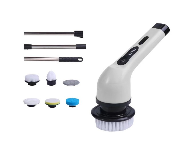 Perie Electrica de Curatare, Flippy, pentru Gresie, Baie, Bucatarie, 25x20x9.5 cm, cu 6 Capete, Maner Extensibil Detasabil 84-127cm, Incarcare USB-Type C, Rotire 360 de Grade, 3000 mAh, Culoare: Alb Perie Electrica de Curatare, Flippy, pentru Gresie, Baie, Bucatarie, 25x20x9.5 cm, cu 6 Capete, Maner Extensibil Detasabil 84-127cm, Incarcare USB-Type C, Rotire 360 de Grade, 3000 mAh, Culoare: Alb