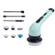 Perie Electrica de Curatare, Flippy, pentru Gresie, Baie, Bucatarie, 25x20x9.5 cm, cu 6 Capete, Maner Extensibil Detasabil 84-127cm, Incarcare USB-Type C, Rotire 360 de Grade, 3000 mAh, Culoare: Verde