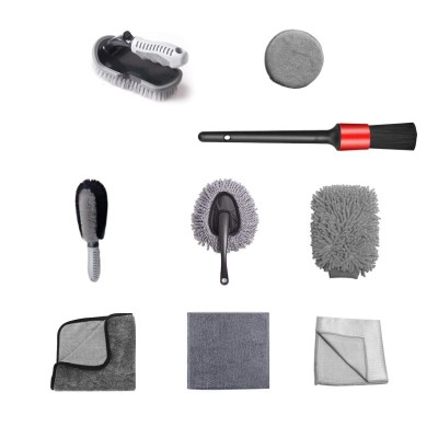 Set 9 Piese pentru Spalat Auto, Flippy, din Plastic si Microfibra, Perii si Lavete, Model A, Gri Set 9 Piese pentru Spalat Auto, Flippy, din Plastic si Microfibra, Perii si Lavete, Model A, Gri