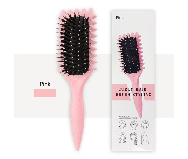 Perie Profesionala pentru Par, Flippy, Perie pentru Definirea Buclelor pentru Par Cret, Multifunctionala, 24.5 x 7 x 4.3 cm, Roz