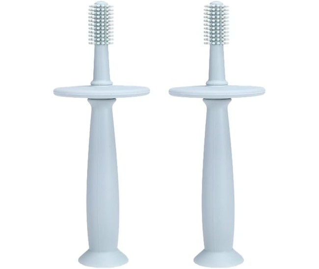 Periuta de Dinti din Silicon pentru Bebelusi, Flippy, fara BPA, 360 Grade, Bariera Anti-Inghitire, Maner Ergonomic, 12.5 x 15 cm, Albastru