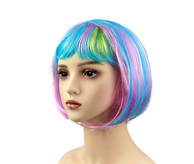 Peruca Cosplay, Flippy, Tunsoare Bob cu Breton, pentru Carnaval, Halloween, Petreceri Tematice, din PET, Marime Universala, Multicolor