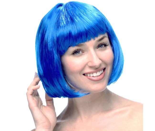 Peruca Cosplay, Flippy, Tunsoare Bob cu Breton, pentru Carnaval, Halloween, Petreceri Tematice, din PET, Marime Universala, Albastru