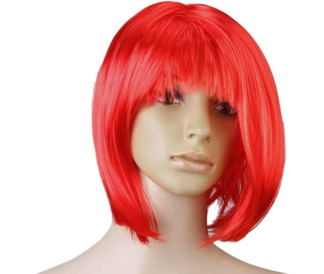 Peruca Cosplay, Flippy, Tunsoare Bob cu Breton, pentru Carnaval, Halloween, Petreceri Tematice, din PET, Marime Universala, Rosu