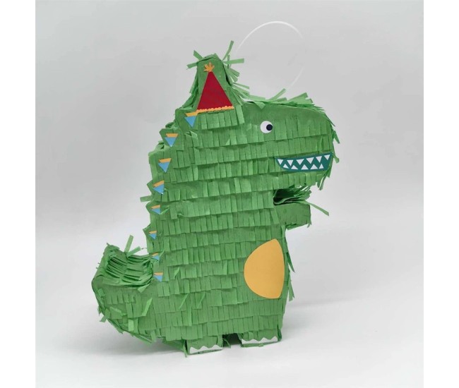 Pinata Dinozaur pentru Petrecere, Flippy, Detalii Argintii, din Hartie si Carton, Pinata pentru Copii, 25 x 7 x 27 cm, Verde