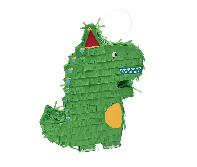 Pinata Dinozaur pentru Petrecere, Flippy, Detalii Argintii, din Hartie si Carton, Pinata pentru Copii, 25 x 7 x 27 cm, Verde