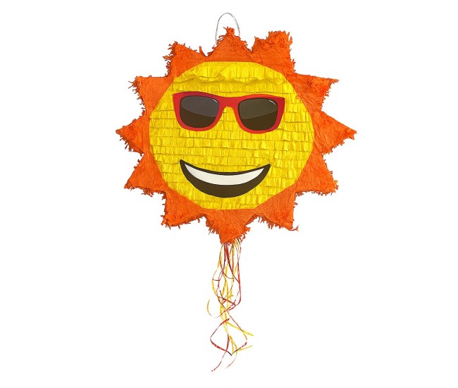 Pinata Soare cu Ochelari Sun pentru Petrecere, Flippy, din Hartie Creponata si Carton, Pinata pentru Petreceri, 40 x 40 x 7 cm, Galben Rosu