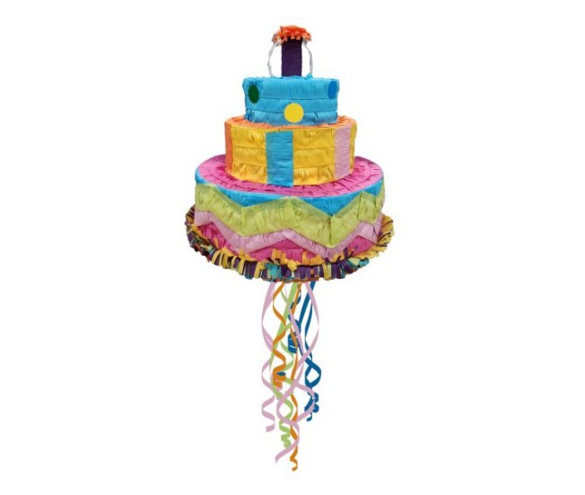Pinata Tort Aniversar / Birthday Cake pentru Petrecere, Flippy, din Hartie si Carton, Pinata pentru Petreceri, 32 x 28 x 28 cm, Multicolor