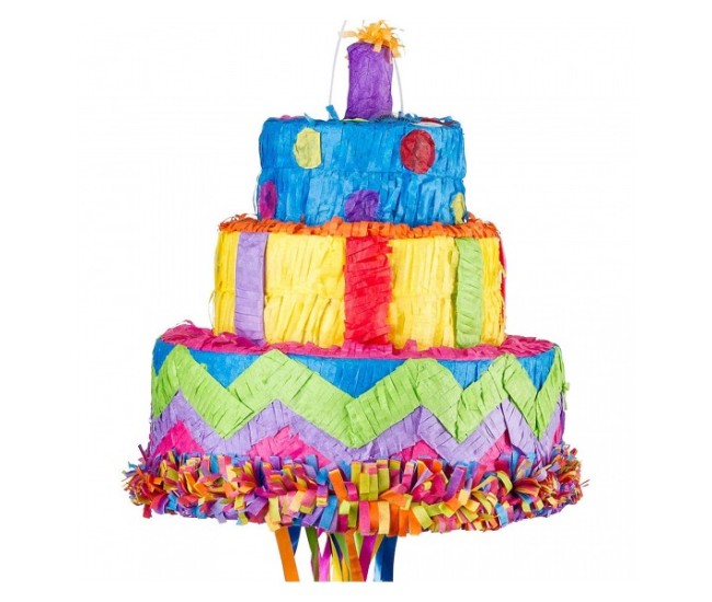 Pinata Tort Aniversar / Birthday Cake pentru Petrecere, Flippy, din Hartie si Carton, Pinata pentru Petreceri, 32 x 28 x 28 cm, Multicolor