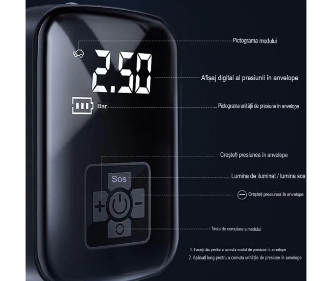 Pompa de Aer Wireless, Flippy, Portabila, 150 PSI, Pentru Anvelope si Mingi, Baterie 2000 mAh, Afisaj Digital, 12.7 x 8.5 cm, Negru Pompa de Aer Wireless, Flippy, Portabila, 150 PSI, Pentru Anvelope si Mingi, Baterie 2000 mAh, Afisaj Digital, 12.7 x 8.5 cm, Negru