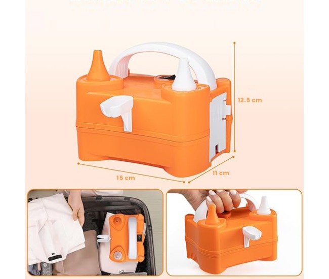 Pompa Electrica de Umflat Baloane, Flippy, cu Doua Iesiri, 220V, Putere 400W, Accesorii petrecere, Portocaliu