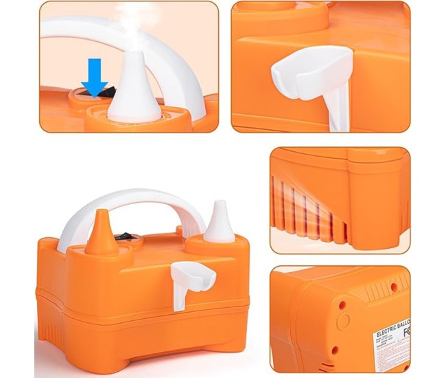 Pompa Electrica de Umflat Baloane, Flippy, cu Doua Iesiri, 220V, Putere 400W, Accesorii petrecere, Portocaliu