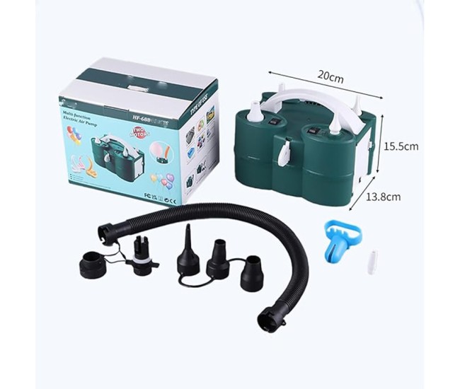 Pompa Electrica de Umflat Baloane, Flippy, cu Doua Iesiri, Accesorii Incluse, 220V, Putere 600W, Accesorii petrecere, Verde