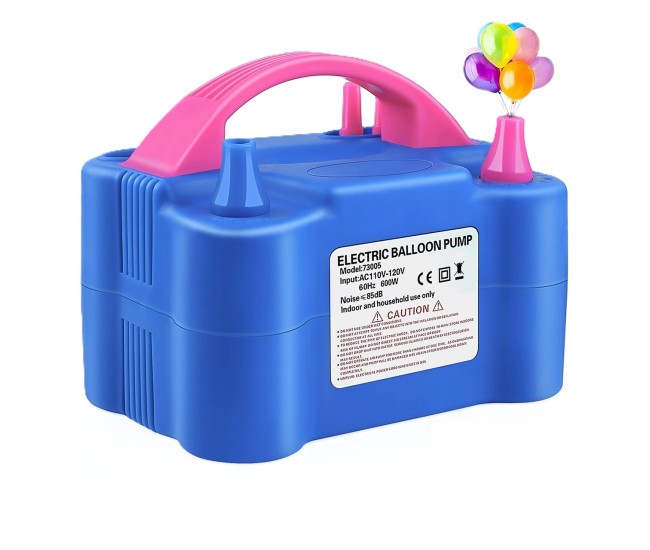 Pompa Electrica Pentru Umflat Baloane, 600 W, Doua Capete de Umflat, din Plastic, 19.5 x 14 x 13 cm, Albastru/Roz