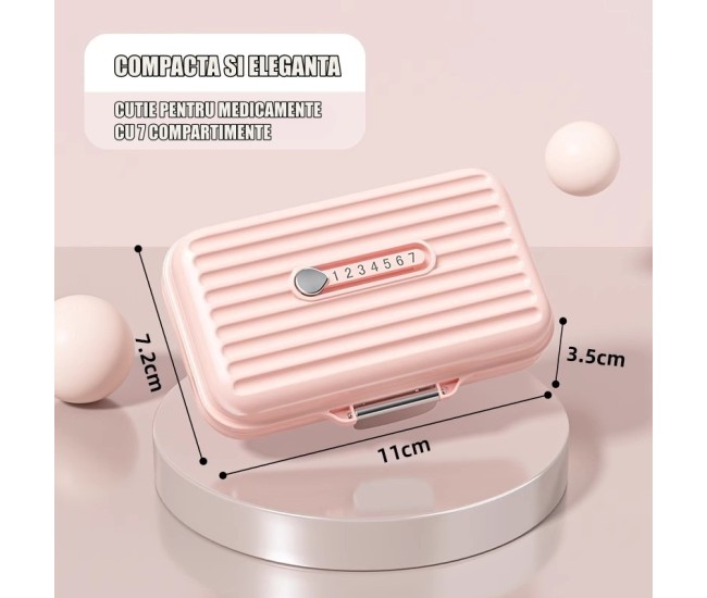 Cutie Medicamente, Flippy, Roz, 7 Compartimente, Portabila si Compacta, 11x7.2x3.5 cm, Ideala pentru Uzul Cotidian Cutie Medicamente, Flippy, Roz, 7 Compartimente, Portabila si Compacta, 11x7.2x3.5 cm, Ideala pentru Uzul Cotidian
