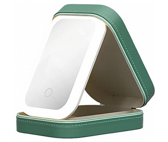 Portfard, Flippy, Geanta Cosmetice, cu Oglinda LED, 3 Moduri de Lumina, Incarcare USB, Baterie 1200 mAh, pentru Organizarea Cosmeticelor, 4 Compartimente, Imitatie Piele, Verde, 16.5x11.5x6 cm Portfard, Flippy, Geanta Cosmetice, cu Oglinda LED, 3 Moduri de Lumina, Incarcare USB, Baterie 1200 mAh, pentru Organizarea Cosmeticelor, 4 Compartimente, Imitatie Piele, Verde, 16.5x11.5x6 cm