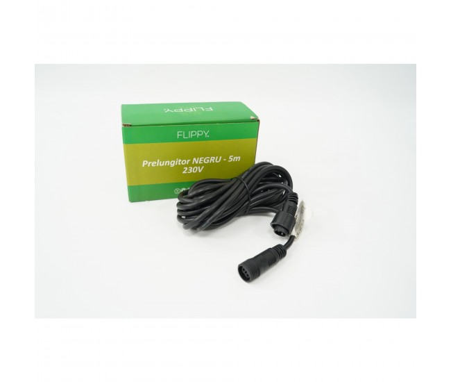 Prelungitor, Flippy, cauciuc, 220 volti, 5 metri, fir negru Prelungitor, Flippy, cauciuc, 220 volti, 5 metri, fir negru