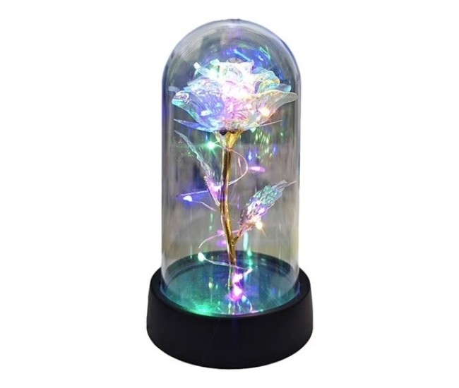 Trandafir in Cupola, Flippy, cu Lumina Led Multicolora, Baterii, 8.5 x 15 cm, Auriu Trandafir in Cupola, Flippy, cu Lumina Led Multicolora, Baterii, 8.5 x 15 cm, Auriu