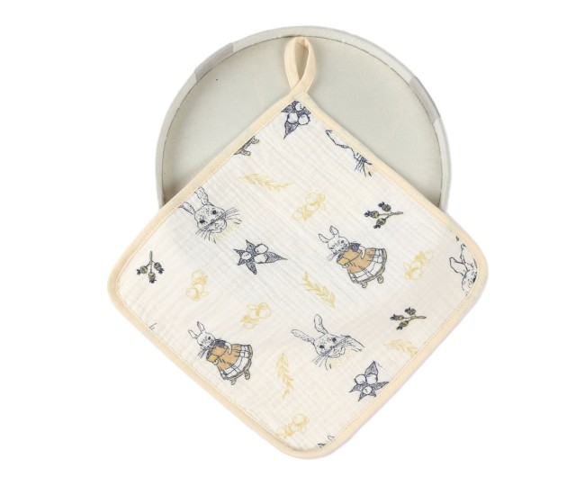 Prosop Absorbant, Flippy, din Bumbac, 25 x 25 cm, Model Iepurasi, cu Agatatoare, Bej