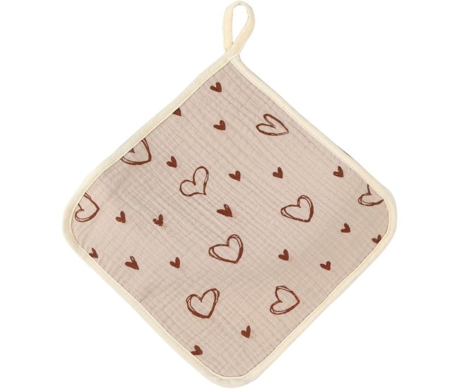 Prosop Absorbant, Flippy, din Bumbac, 25 x 25 cm, Model Inimioare, cu Agatatoare, Bej