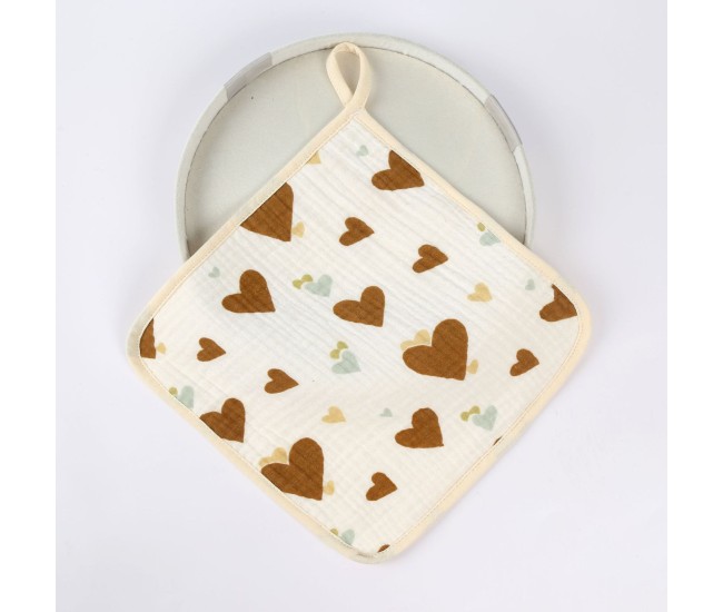 Prosop Absorbant, Flippy, din Bumbac, 25 x 25 cm, Model Inimioare, cu Agatatoare, Maro