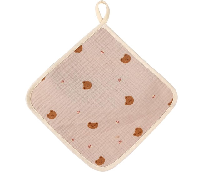 Prosop Absorbant, Flippy, din Bumbac, 25 x 25 cm, Model Ursuleti, cu Agatatoare, Crem