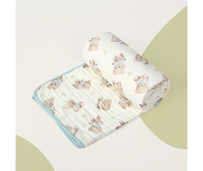 Prosop de baie din bumbac si tifon pentru Bebelusi, Flippy, cu Sase Straturi, pentru Copii, 110x110 cm, Model Ursuleti, Bej Albastru Prosop de baie din bumbac si tifon pentru Bebelusi, Flippy, cu Sase Straturi, pentru Copii, 110x110 cm, Model Ursuleti, Bej Albastru
