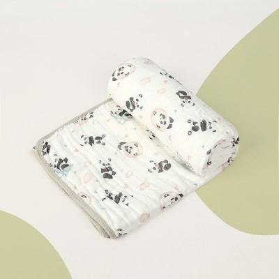 Prosop de baie din bumbac si tifon pentru Bebelusi, Flippy, cu Sase Straturi, pentru Copii, 110x110 cm, Model Panda, Bej Verde