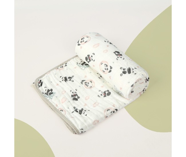Prosop de baie din bumbac si tifon pentru Bebelusi, Flippy, cu Sase Straturi, pentru Copii, 110x110 cm, Model Panda, Bej Verde Prosop de baie din bumbac si tifon pentru Bebelusi, Flippy, cu Sase Straturi, pentru Copii, 110x110 cm, Model Panda, Bej Verde