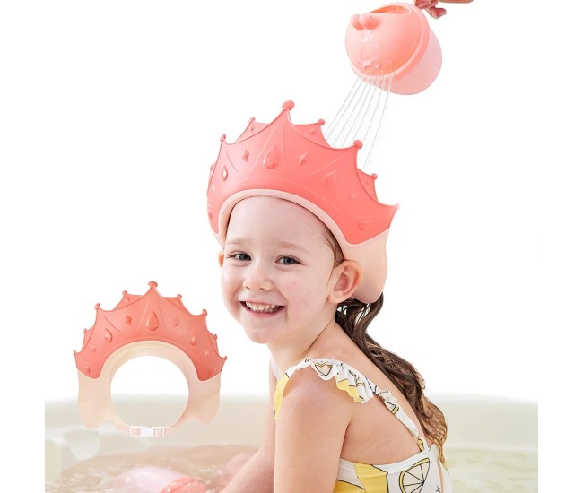 Viziera de Protectie Baie Pentru Copii, Fippy, Model Coroana, Dimensiune ajustabila, Durabil, Usor de curatat, Impotriva Samponului, pentru Ochi si Urechi, TPE+PP, 15x13 cm, Rosu