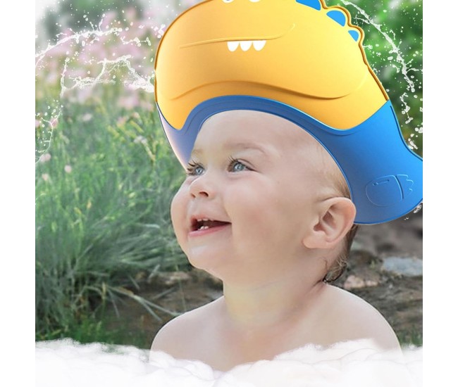 Casca de Dus, Flippy, Previne Scurgerea Apei si Samponului pe Fata, 0-12 Ani, Ajustabila, din TPE+PP, 20 x 23 cm, Model Crocodil, Galben/Albastru Casca de Dus, Flippy, Previne Scurgerea Apei si Samponului pe Fata, 0-12 Ani, Ajustabila, din TPE+PP, 20 x 23 cm, Model Crocodil, Galben/Albastru