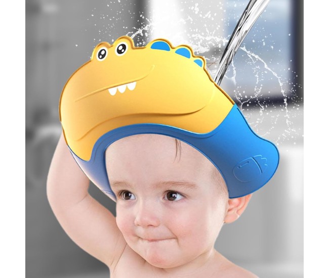 Casca de Dus, Flippy, Previne Scurgerea Apei si Samponului pe Fata, 0-12 Ani, Ajustabila, din TPE+PP, 20 x 23 cm, Model Crocodil, Galben/Albastru Casca de Dus, Flippy, Previne Scurgerea Apei si Samponului pe Fata, 0-12 Ani, Ajustabila, din TPE+PP, 20 x 23 cm, Model Crocodil, Galben/Albastru