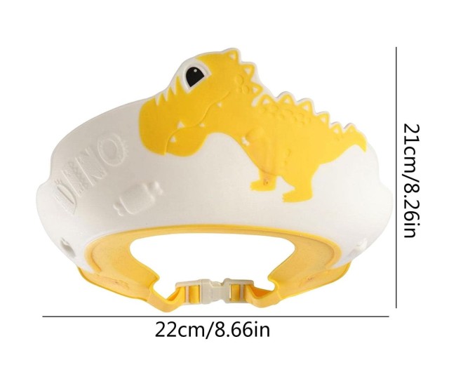 Viziera de Protectie Baie Pentru Copii, Fippy, Model Dinozaur, Dimensiune ajustabila, Durabil, Usor de curatat, Impotriva Samponului, pentru Ochi si Urechi, TPE+PP, 22x21 cm, Galben