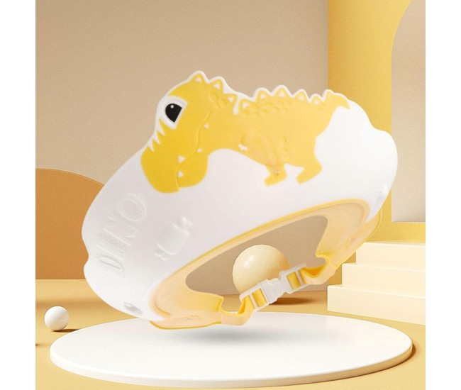 Viziera de Protectie Baie Pentru Copii, Fippy, Model Dinozaur, Dimensiune ajustabila, Durabil, Usor de curatat, Impotriva Samponului, pentru Ochi si Urechi, TPE+PP, 22x21 cm, Galben