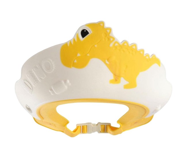 Viziera de Protectie Baie Pentru Copii, Fippy, Model Dinozaur, Dimensiune ajustabila, Durabil, Usor de curatat, Impotriva Samponului, pentru Ochi si Urechi, TPE+PP, 22x21 cm, Galben