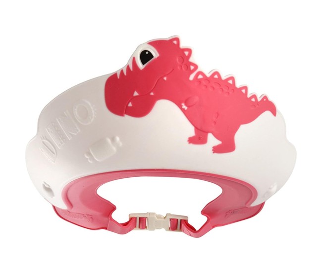 Viziera de Protectie Baie Pentru Copii, Fippy, Model Dinozaur, Dimensiune ajustabila, Durabil, Usor de curatat, Impotriva Samponului, pentru Ochi si Urechi, TPE+PP, 22x21 cm, Rosu