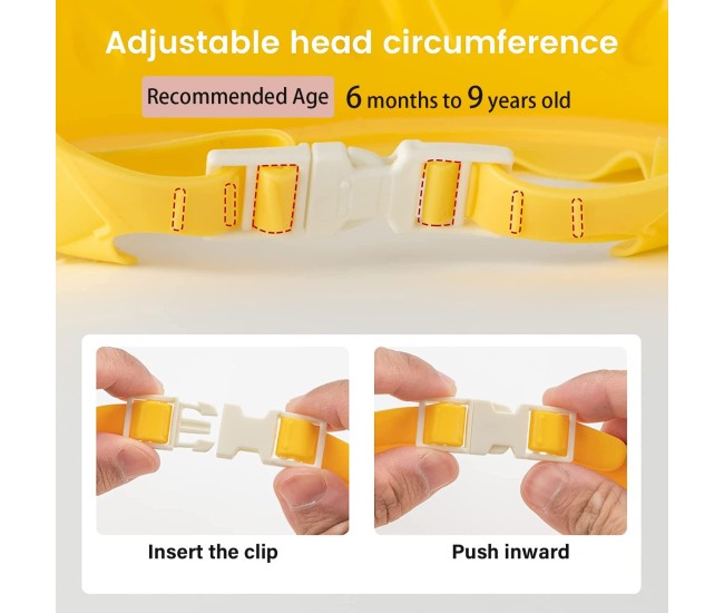 Viziera de Protectie Baie Pentru Copii, Fippy, Model Hipopotam, Dimensiune ajustabila, Durabil, Usor de curatat, Impotriva Samponului, pentru Ochi si Urechi, TPE+PP, 22x21 cm, Galben