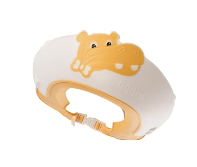 Viziera de Protectie Baie Pentru Copii, Fippy, Model Hipopotam, Dimensiune ajustabila, Durabil, Usor de curatat, Impotriva Samponului, pentru Ochi si Urechi, TPE+PP, 22x21 cm, Galben