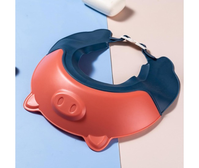 Viziera de Protectie Baie Pentru Copii, Fippy, Model Purcelus, Dimensiune ajustabila, Durabil, Usor de curatat, Impotriva Samponului, pentru Ochi si Urechi, TPE+PP, 23x23 cm, Rosu