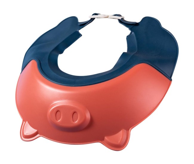 Viziera de Protectie Baie Pentru Copii, Fippy, Model Purcelus, Dimensiune ajustabila, Durabil, Usor de curatat, Impotriva Samponului, pentru Ochi si Urechi, TPE+PP, 23x23 cm, Rosu