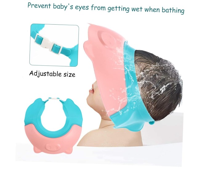 Viziera de Protectie Baie Pentru Copii, Fippy, Model Purcelus, Dimensiune ajustabila, Durabil, Usor de curatat, Impotriva Samponului, pentru Ochi si Urechi, TPE+PP, 23x23 cm, Roz